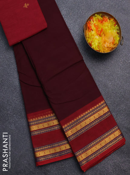 Chettinad cotton saree brown and maroon with thread woven buttas and rattapet zari woven border