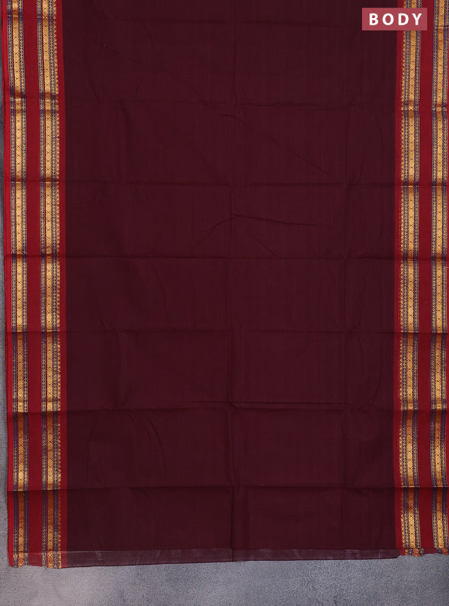Chettinad cotton saree brown and maroon with thread woven buttas and rattapet zari woven border