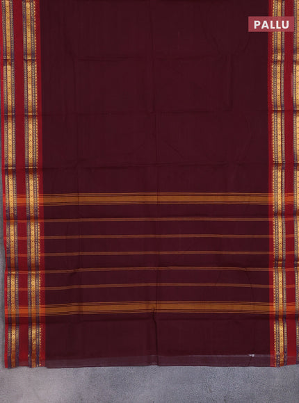 Chettinad cotton saree brown and maroon with thread woven buttas and rattapet zari woven border