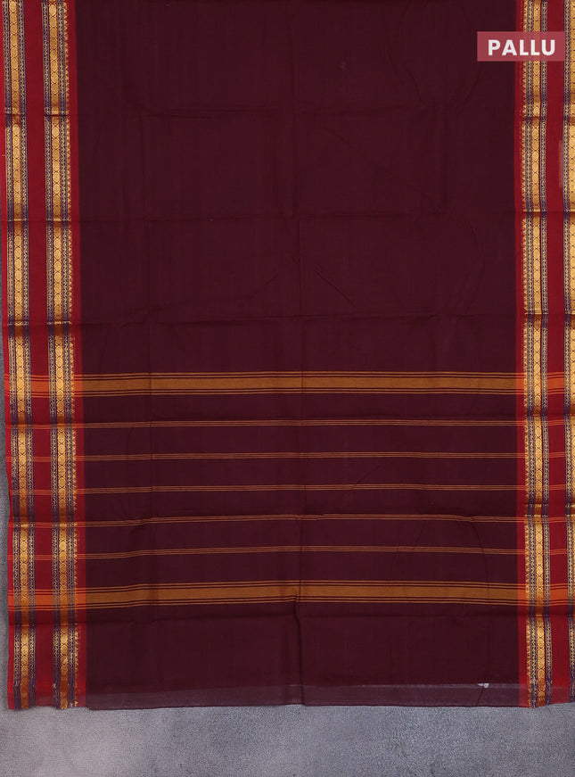 Chettinad cotton saree brown and maroon with thread woven buttas and rattapet zari woven border