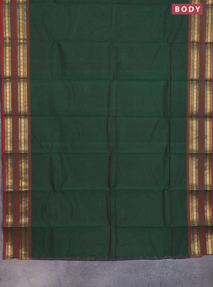 Chettinad cotton saree green and brown with thread woven buttas and rattapet zari woven border