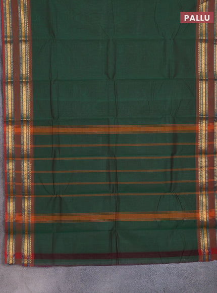 Chettinad cotton saree green and brown with thread woven buttas and rattapet zari woven border