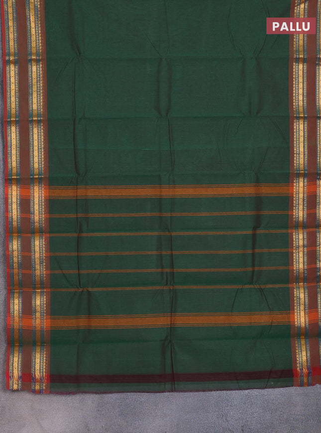Chettinad cotton saree green and brown with thread woven buttas and rattapet zari woven border