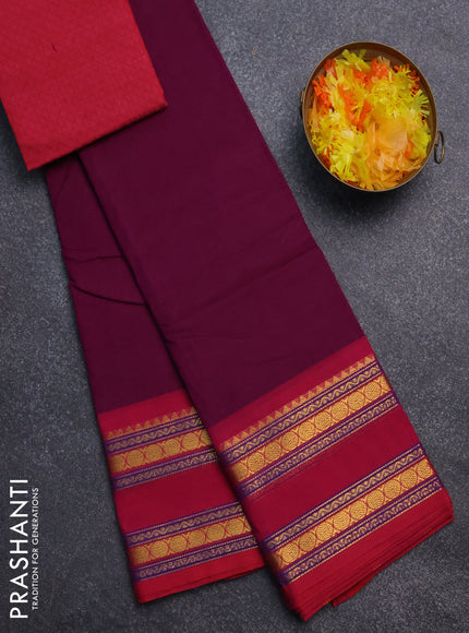 Chettinad cotton saree purpel and reddish pink with thread woven buttas and rattapet zari woven border