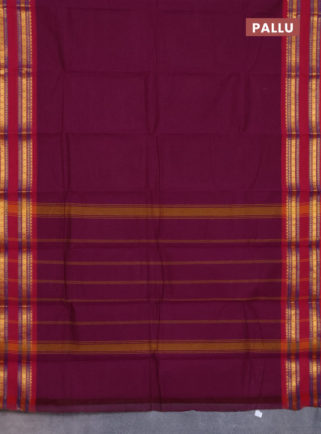 Chettinad cotton saree purpel and reddish pink with thread woven buttas and rattapet zari woven border
