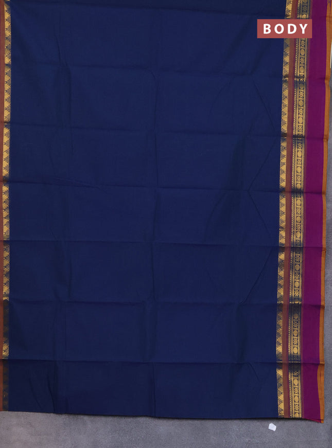 Chettinad cotton saree peacock blue and purpel with thread woven buttas and ganga jamuna border