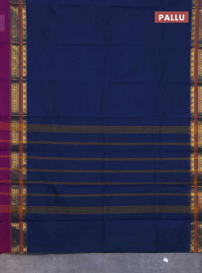 Chettinad cotton saree peacock blue and purpel with thread woven buttas and ganga jamuna border