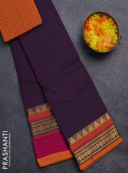 Chettinad cotton saree dual shade of purple and pink with thread woven buttas and ganga jamuna border