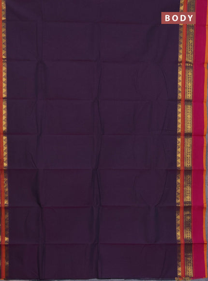 Chettinad cotton saree dual shade of purple and pink with thread woven buttas and ganga jamuna border