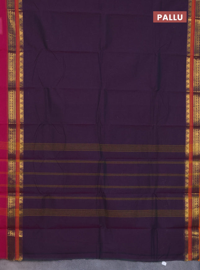 Chettinad cotton saree dual shade of purple and pink with thread woven buttas and ganga jamuna border