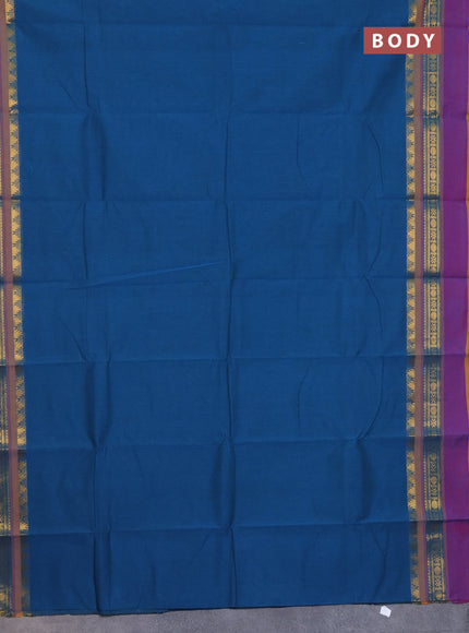 Chettinad cotton saree peacock blue and violet with thread woven buttas and ganga jamuna border