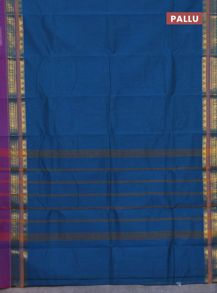 Chettinad cotton saree peacock blue and violet with thread woven buttas and ganga jamuna border
