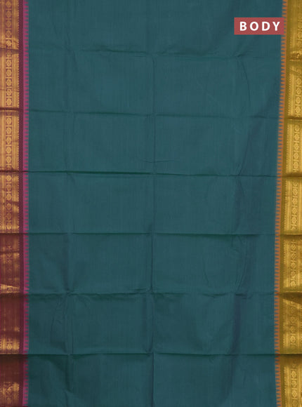 Chettinad cotton saree teal green and mustard yellow with thread woven buttas and ganga jamuna border