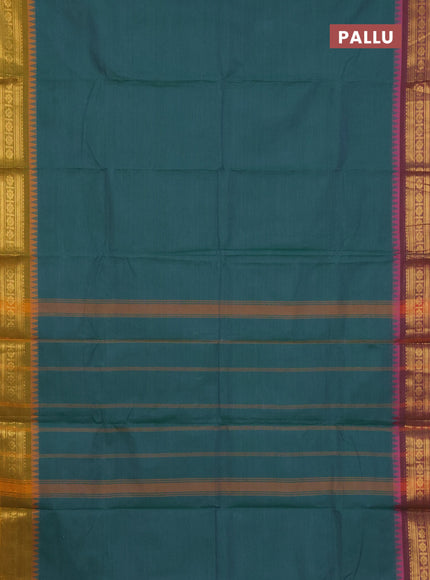 Chettinad cotton saree teal green and mustard yellow with thread woven buttas and ganga jamuna border