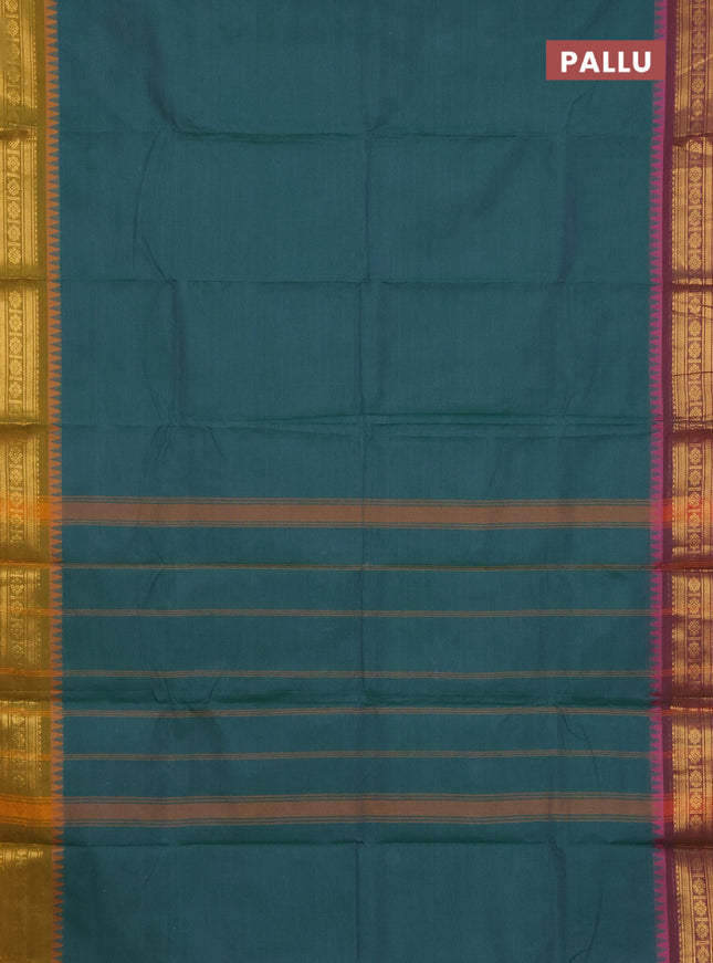 Chettinad cotton saree teal green and mustard yellow with thread woven buttas and ganga jamuna border