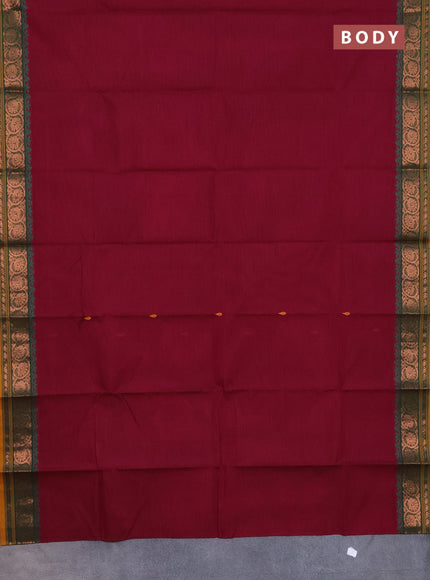 Chettinad cotton saree magenta pink and green with thread woven buttas and copper zari woven border