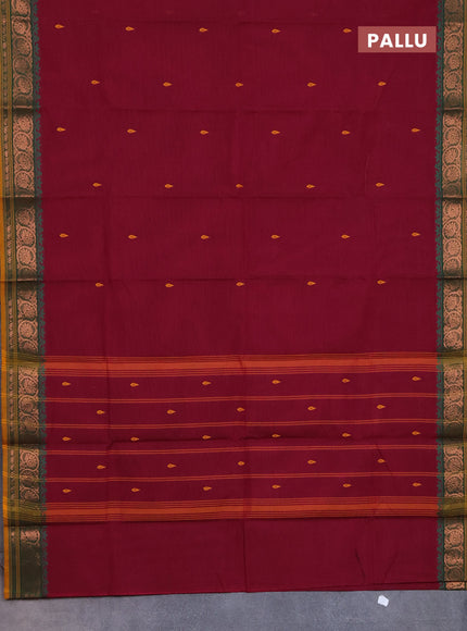 Chettinad cotton saree magenta pink and green with thread woven buttas and copper zari woven border