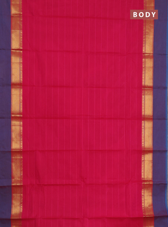 Chettinad cotton saree pink and dual shade of teal blue with thread woven buttas and zari woven simple border