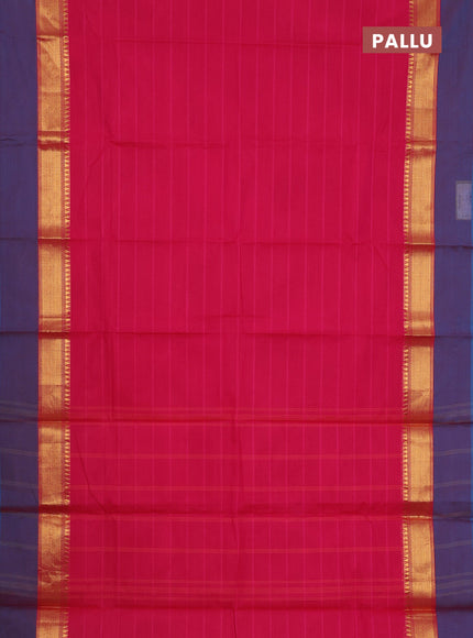 Chettinad cotton saree pink and dual shade of teal blue with thread woven buttas and zari woven simple border