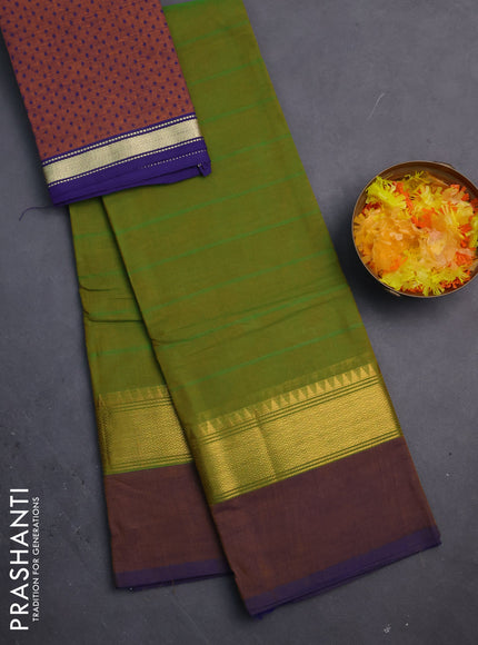 Chettinad cotton saree light green and dual shade of blue with thread woven buttas and zari woven simple border
