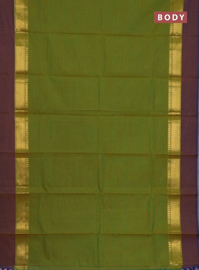 Chettinad cotton saree light green and dual shade of blue with thread woven buttas and zari woven simple border