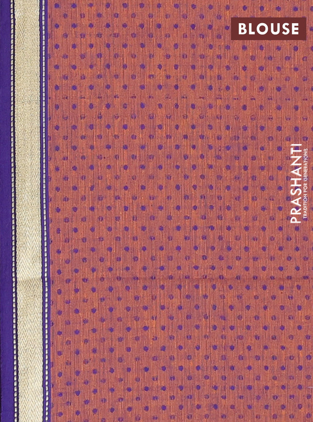 Chettinad cotton saree light green and dual shade of blue with thread woven buttas and zari woven simple border