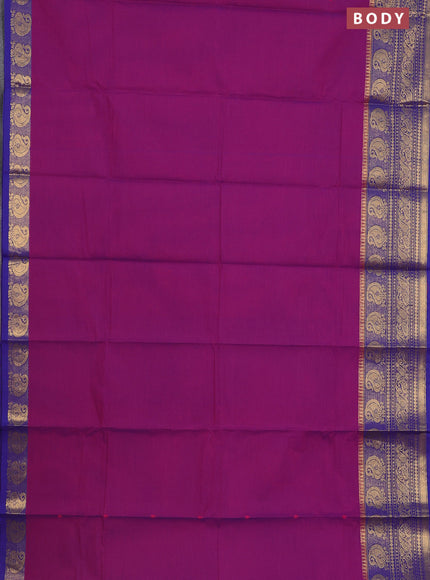 Chettinad cotton saree purple and blue with thread woven buttas and zari woven border