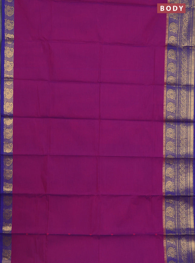 Chettinad cotton saree purple and blue with thread woven buttas and zari woven border