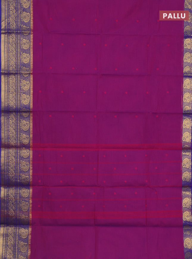 Chettinad cotton saree purple and blue with thread woven buttas and zari woven border