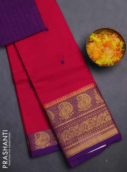 Chettinad cotton saree pink and purple with thread woven buttas and zari woven border