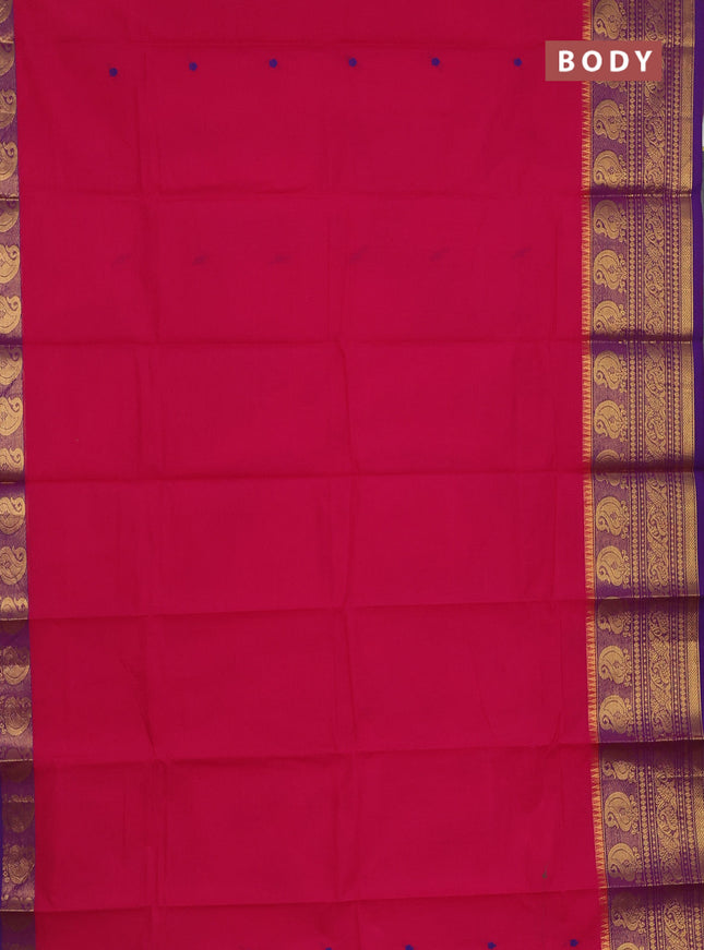 Chettinad cotton saree pink and purple with thread woven buttas and zari woven border