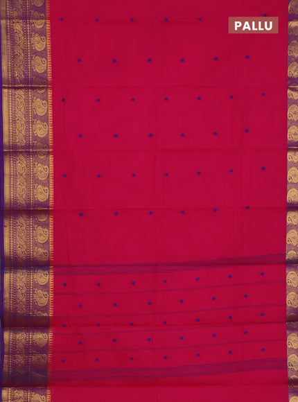 Chettinad cotton saree pink and purple with thread woven buttas and zari woven border