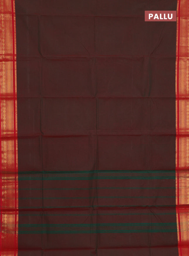 Chettinad cotton saree manthulir green and red with thread woven buttas and zari woven border