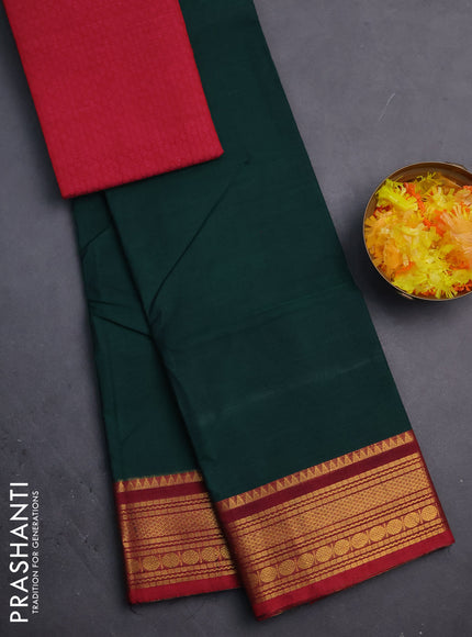 Chettinad cotton saree green and maroon with thread woven buttas and zari woven border