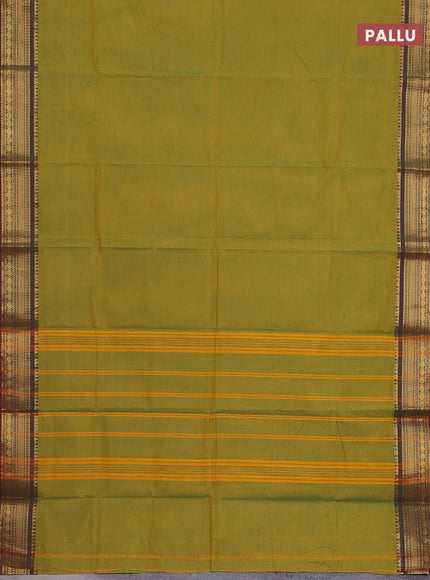 Chettinad cotton saree yellowish green and maroon with thread woven buttas and zari woven border