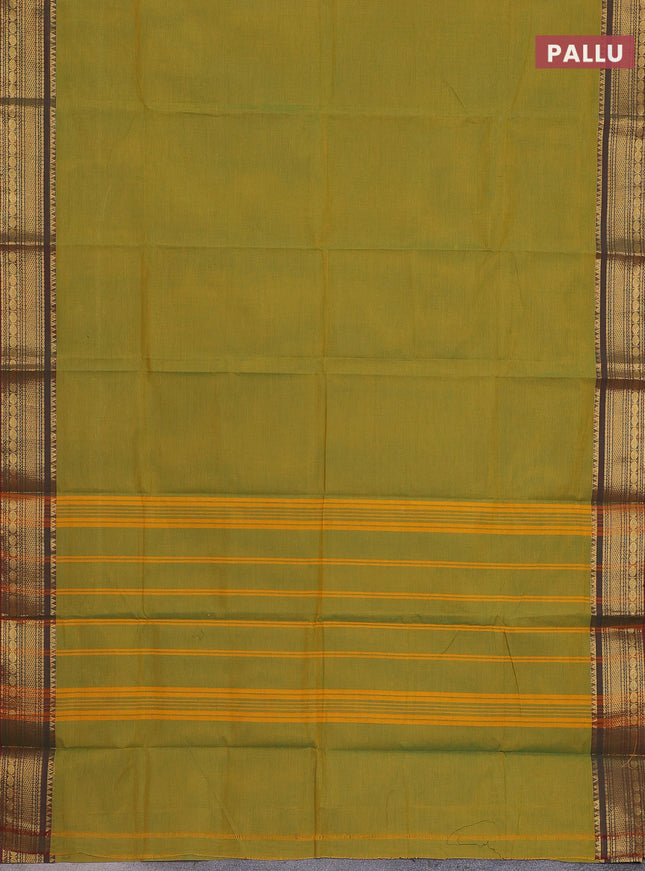 Chettinad cotton saree yellowish green and maroon with thread woven buttas and zari woven border