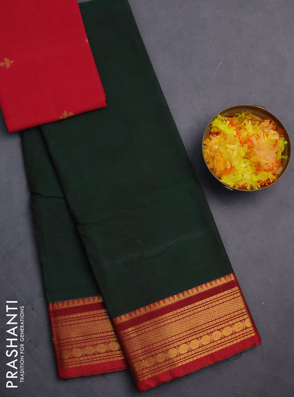 Chettinad cotton saree green and maroon with thread woven buttas and zari woven border