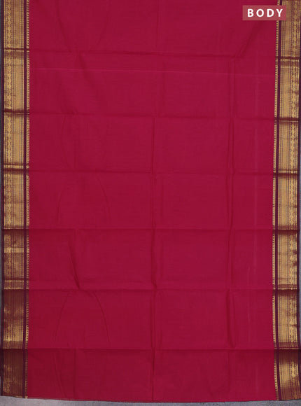 Chettinad cotton saree dark pink and magenta pink with thread woven buttas and zari woven border