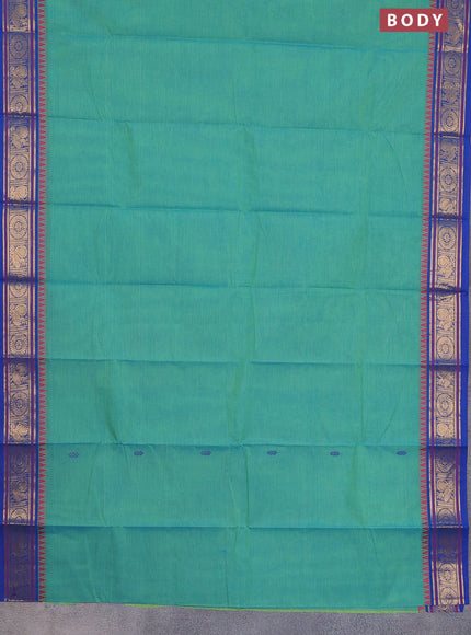 Chettinad cotton saree teal green and blue with thread woven buttas and zari woven border