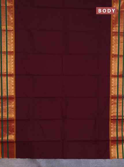 Chettinad cotton saree brown and mustard yellow with thread woven buttas and zari woven border