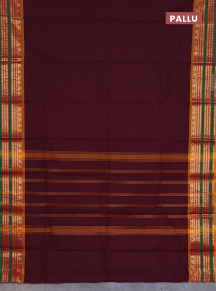 Chettinad cotton saree brown and mustard yellow with thread woven buttas and zari woven border
