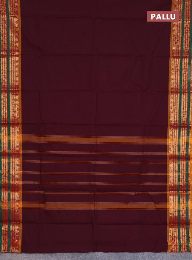 Chettinad cotton saree brown and mustard yellow with thread woven buttas and zari woven border
