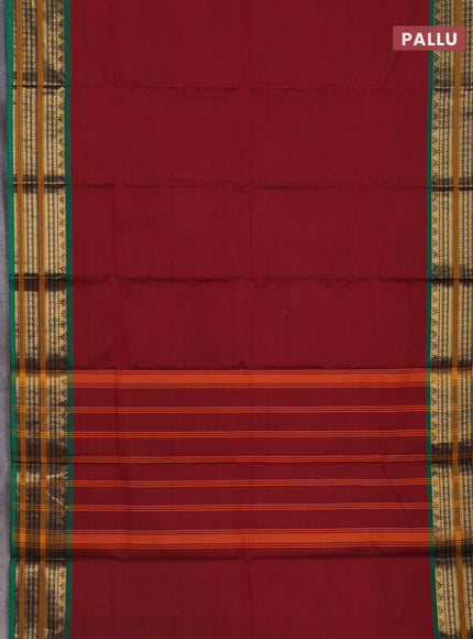Chettinad cotton saree maroon and green with thread woven buttas and zari woven border