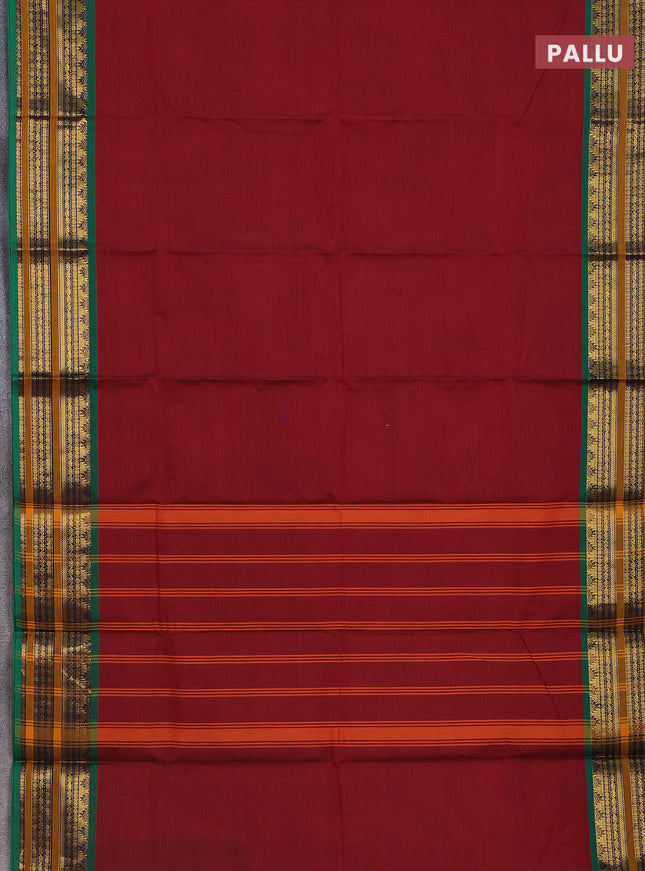 Chettinad cotton saree maroon and green with thread woven buttas and zari woven border