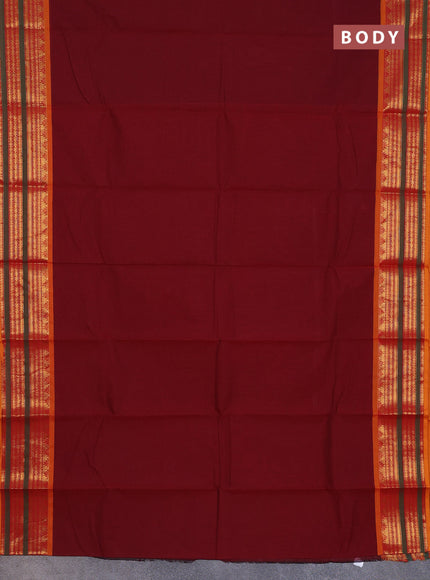 Chettinad cotton saree maroon and mustard yellow with thread woven buttas and zari woven border