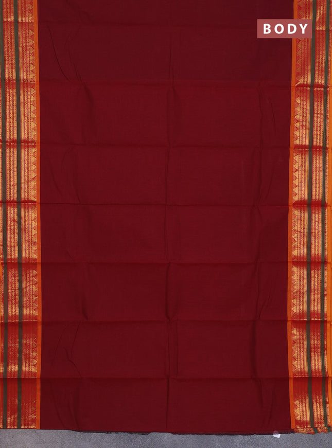 Chettinad cotton saree maroon and mustard yellow with thread woven buttas and zari woven border