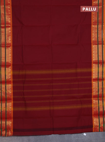 Chettinad cotton saree maroon and mustard yellow with thread woven buttas and zari woven border