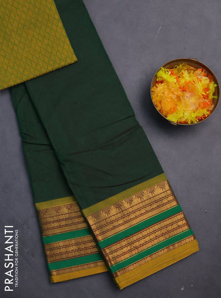 Chettinad cotton saree green and mustard yellow with thread woven buttas and zari woven border