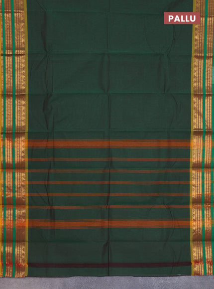 Chettinad cotton saree green and mustard yellow with thread woven buttas and zari woven border