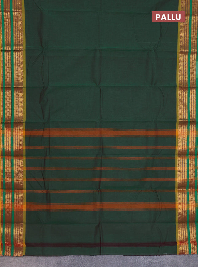 Chettinad cotton saree green and mustard yellow with thread woven buttas and zari woven border